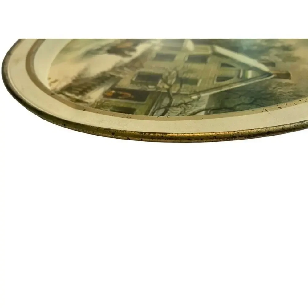 Currier and Ives The American Homestead Metal Tray Serving Vintage Winter